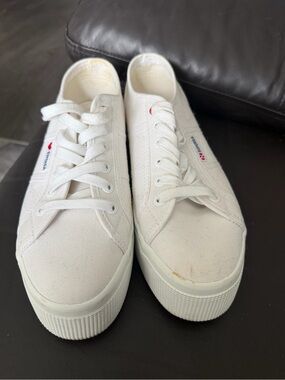 Superga White Low-Top Canvas Platform Sneakers